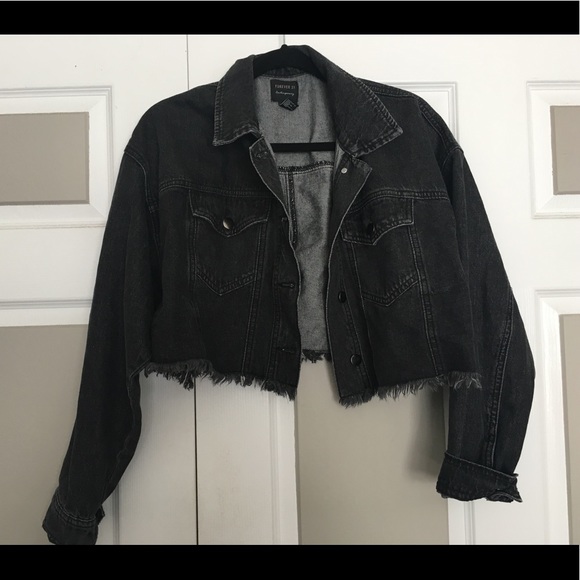 black cut off denim jacket